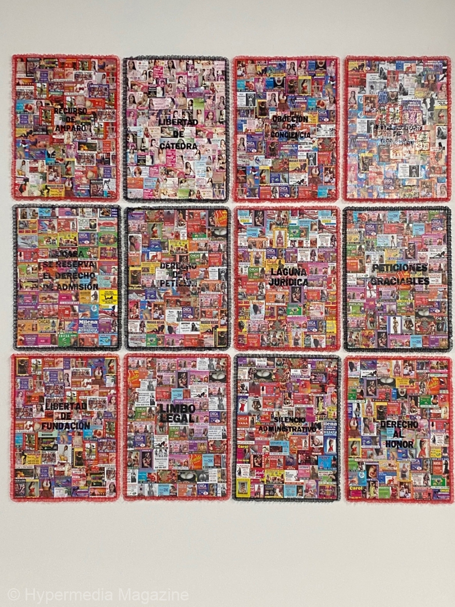 De la serie ‘Vestales’. Collage, stencil y encaje de lencería. 50cm x 70cm (cada una),2022