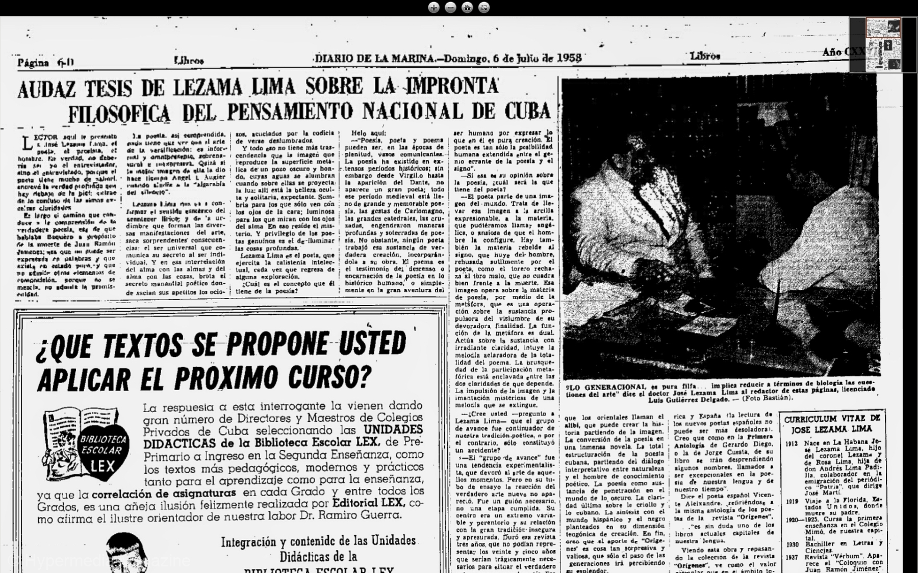 Entrevista a José Lezama Lima en el ‘Diario de la Marina’ (6 de julio de 1958)