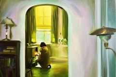 Untitled, from the “Dark Rooms” series, 2022. Oil on canvas, 12” x 16”