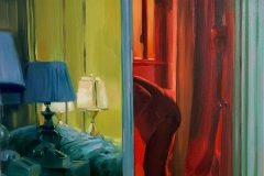 Untitled, from the “Dark Rooms” series, 2023. Oil on canvas, 12” x 16”