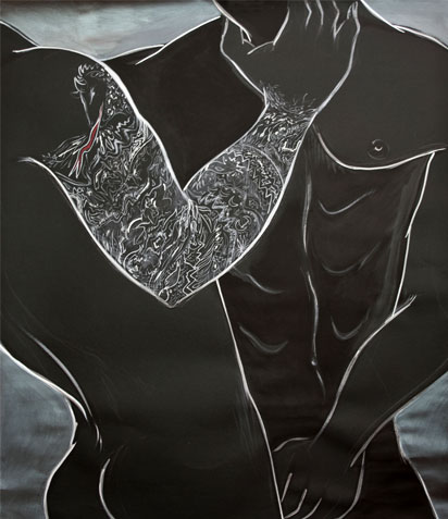 Tattoo Love V (2012), Rocío García. Mixed media on cardboard, 85 x71 cm.